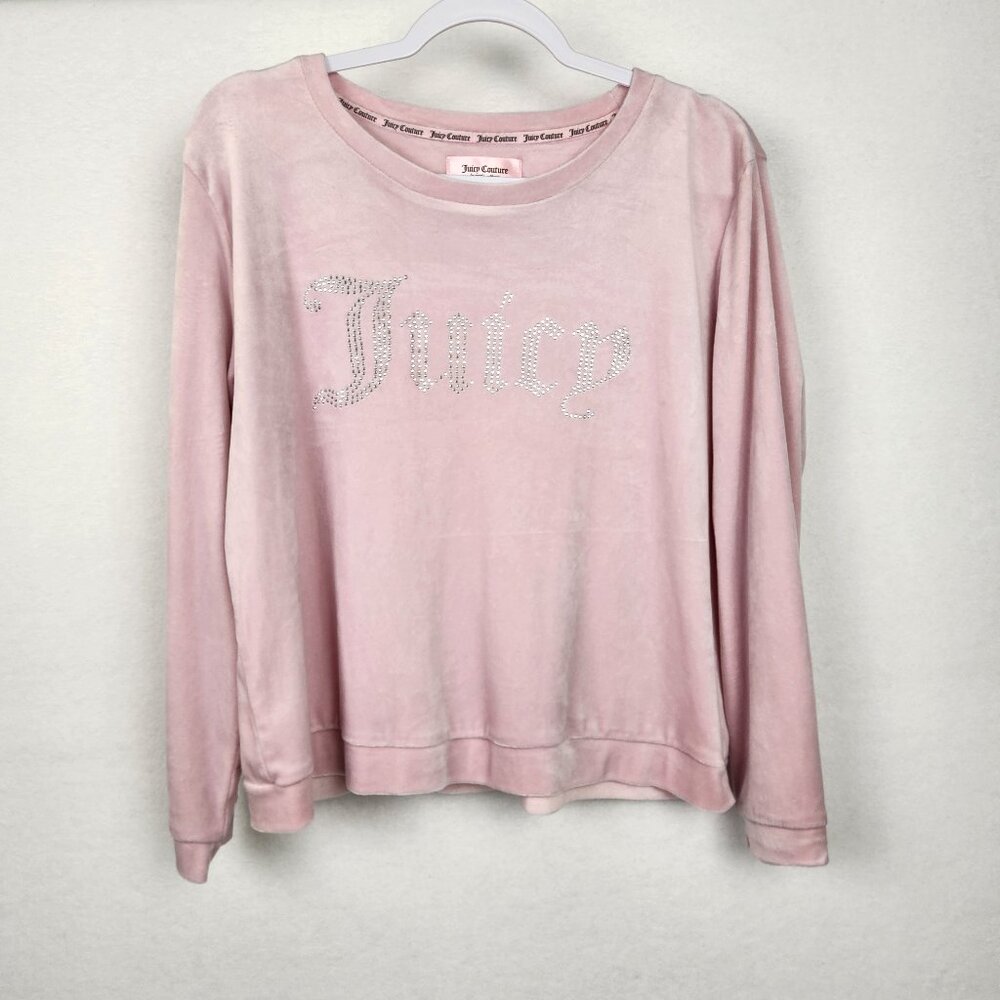Juicy Couture Sleepwear Rhinestone Velour Top Sz XL Pink Long Sleeve Pajama Top
